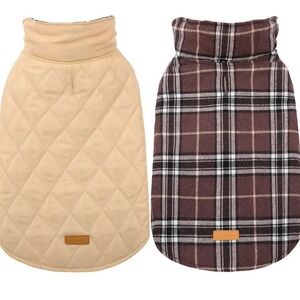 Kuoser  Warm Dog Coat Reversible Dog Jacket Waterproof Brown Plaid Size L